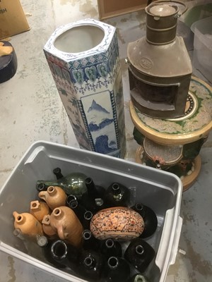 Lot 407 - Collection of 19th century bottles, together with a ships lantern, Chinese garden seat and China hexagonal stick stand