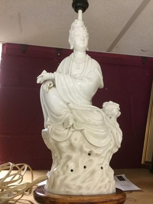 Lot 409 - Chinese blanc de chine figure mounted as a table lamp