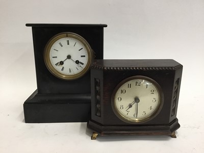 Lot 581 - Victorian slate mantel clock together with another