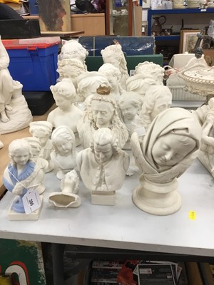 Lot 390 - Collection Victorian Parian porcelain busts including Queen Victoria, Angel , Milton (19)