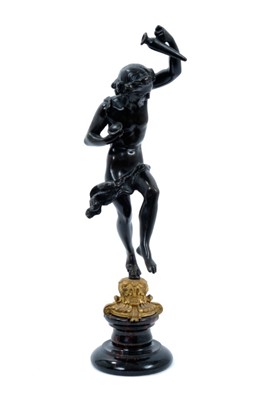 Lot 811 - 19th century Continental bronze figure of a faun, on a serpentine socle base