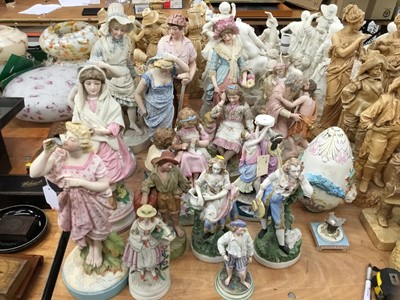 Lot 433 - Collection of Victorian polychrome Parian porcelain figures and similar vase (18)