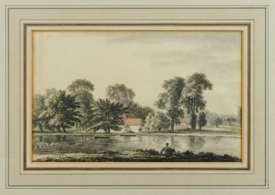 Lot 1297 - Anthony Devis (1729-1817) - pencil and watercolour - 'The Cheesecake House on the Serpentine, Hyde Park', 18cm x 28cm