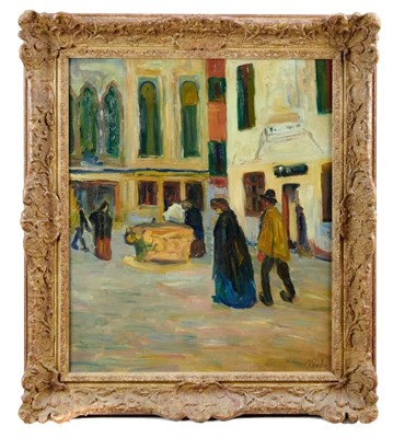 Lot 1298 - Rene Pirola (1879-1912) - oil on canvas - The Campielo del Vin, Venice, 62cm x 52cm