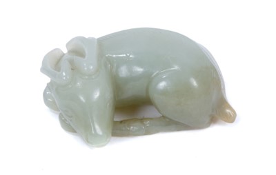 Lot 812 - Chinese carved celedon jade figure of a deer