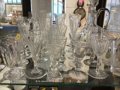 Lot 529 - Group of antique glassware to include cut glass decanter and other antique drinking glasses