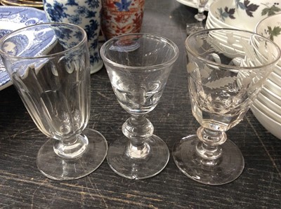 Lot 529 - Group of antique glassware to include cut glass decanter and other antique drinking glasses