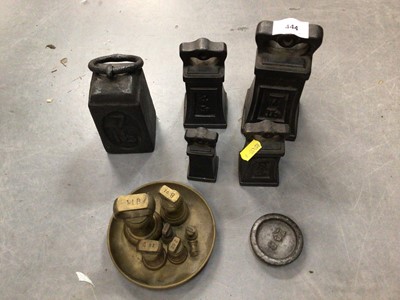 Lot 444 - Lot Victorian kitchen weights, postal scales  and related items