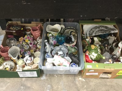 Lot 534 - Three boxes of ceramics and glass to include floral posy ornaments, figured and sundries