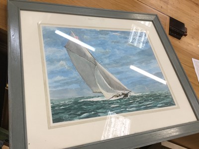 Lot 538 - Peter Merrin, watercolour study of a yacht together with a collection of other pictures and prints