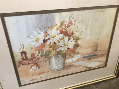 Lot 539 - Sydney Vale (1916 - 1991) watercolour, still life of flowers, Edwardian oil on canvas street scene and an oil on canvas still life (3)