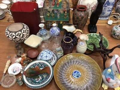 Lot 594 - Sundry items, including ceramics, glass, a collection of German carved wooden figures, etc