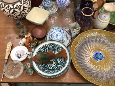 Lot 594 - Sundry items, including ceramics, glass, a collection of German carved wooden figures, etc