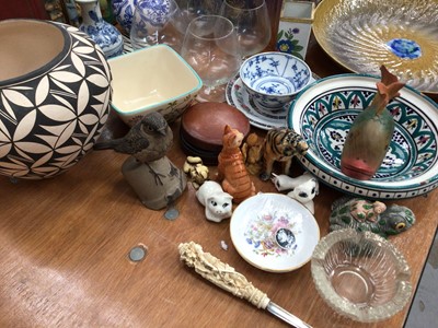 Lot 594 - Sundry items, including ceramics, glass, a collection of German carved wooden figures, etc