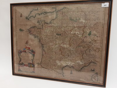 Lot 641 - Antique engraved hand coloured map - Carte De La Republique Francaise, in glazed frame
