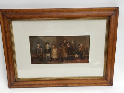 Lot 563 - Pair of Victorian maple veneered picture framed containing coloured prints of school children