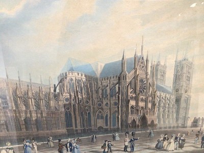 Lot 98 - Pair of 19th century hand coloured engravings - Westminster Abbey and Saint Paul's Cathedral, published by Ackermann 1836, in glazed gilt frames, 48.5cm x 61.5cm
