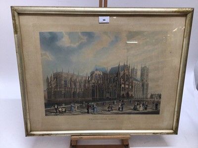 Lot 98 - Pair of 19th century hand coloured engravings - Westminster Abbey and Saint Paul's Cathedral, published by Ackermann 1836, in glazed gilt frames, 48.5cm x 61.5cm