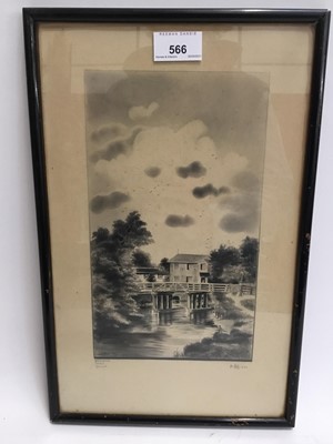 Lot 566 - Herbert Wynn Hellings (1873-1948) pencil drawing - Sproughton Bridge, signed and titled, in glazed frame, 37cm x 24cm overall