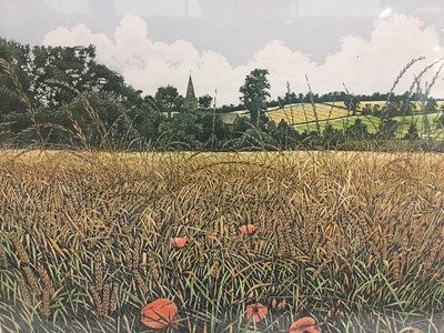Lot 579 - Graham Evernden (born 1947) etching, aquatint in glazed frame - 'Church Bells' signed and numbered, together with a pastel by Peggy Pountain of the River Stour at Flatford.