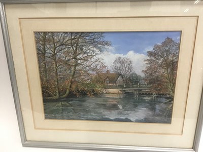 Lot 579 - Graham Evernden (born 1947) etching, aquatint in glazed frame - 'Church Bells' signed and numbered, together with a pastel by Peggy Pountain of the River Stour at Flatford.