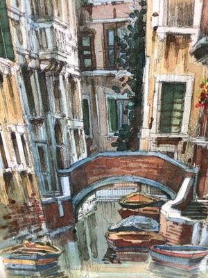 Lot 73 - Saverio De Bello (b.1951), watercolour - Venetian Canal