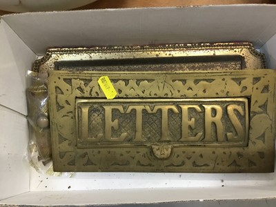 Lot 452 - Victorian brass letter box and other door furniture