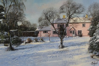 Lot 1102 - *Clive Madgwick oil on canvas, back of house, Layham