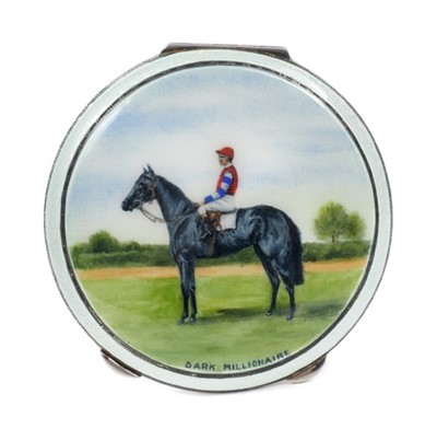 Lot 975 - Fine quality 1950s silver and enamel jockey compact