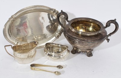 Lot 412 - Victorian silver sugar bowl of cauldron form with reeded decoration, twin scroll handles, raised on four scroll feet, (London 1841), maker Richard Pearce & George Burrows.