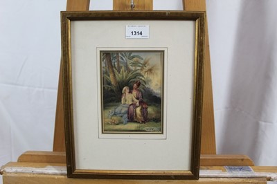 Lot 230 - Early 19th century watercolour of courting couple, signed with monogram