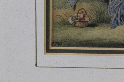 Lot 230 - Early 19th century watercolour of courting couple, signed with monogram