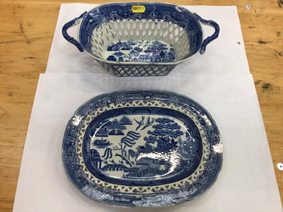 Lot 636 - Early 19th century English pearlware willow pattern chestnut basket and stand