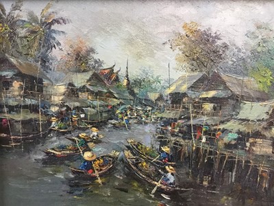 Lot 297 - 1960s Thai School, oil on canvas, indistinctly