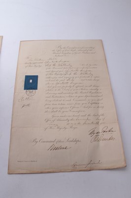 Lot 1259 - Three documents appointing William Hobbs (1806-1884) to assist surgeon on three ships, unframed