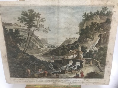 Lot 259 - Joseph Ridner after Marco Ricci, two hand-coloured etchings, circa 1760, unframed