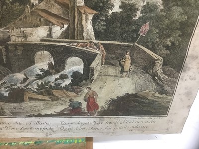 Lot 259 - Joseph Ridner after Marco Ricci, two hand-coloured etchings, circa 1760, unframed
