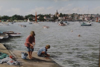 Lot 1122 - Christine Slade pastel crabbing at Maldon