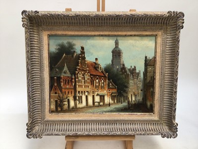 Lot 23 - Gerard H. Nyland, contemporary, oil on board - Dutch street scene, signed, 29cm x 39cm, framed