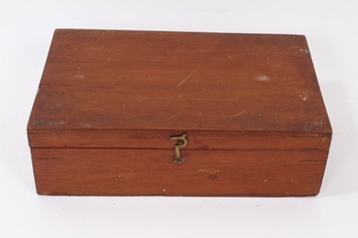 Lot 837 - Unusual Victorian jewellery cleaning kit, containing original metal boxwood saw- dust container, and two camel hair brushes in a fitted Mahogany box with Carrington & Co. Jewellers, Diamond and Pea...