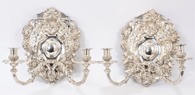 Lot 821 - Pair of good quality silver plated wall sconces