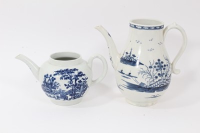 Lot 153 - A Worcester Rock Strata Island pattern coffee pot, circa 1770, and a Worcester Plantation pattern teapot