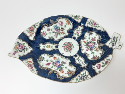 Lot 145 - A Worcester large blue scale cabbage leaf shaped dish, circa 1770