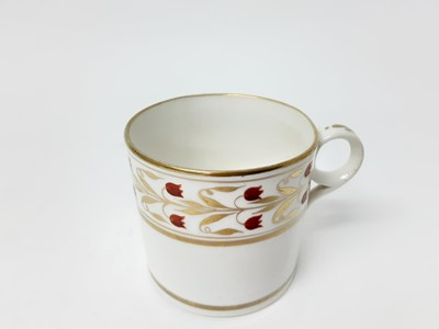 Lot 223 - An unusual Caughley bucket shaped coffee can, circa 1790, a Minton coffee can and three other coffee cans