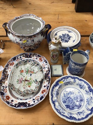 Lot 648 - 19th Century Ironstone tureen together with an unusual Masons crumb scoop, pearlware mug with blue and white transfer printed decoration and other ceramics