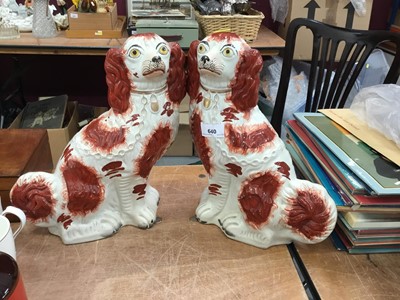 Lot 640 - Pair Victorian Staffordshire spaniel ornaments