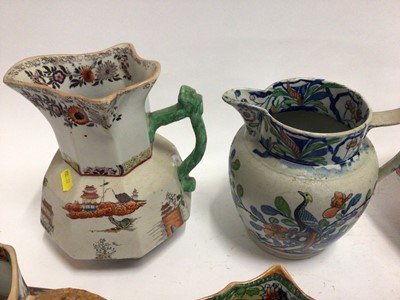 Lot 667 - Seven 19th century Masons Ironstone jugs, some with serpent handles, various patterns, sizes and marks