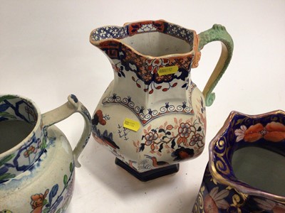 Lot 667 - Seven 19th century Masons Ironstone jugs, some with serpent handles, various patterns, sizes and marks