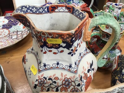 Lot 667 - Seven 19th century Masons Ironstone jugs, some with serpent handles, various patterns, sizes and marks