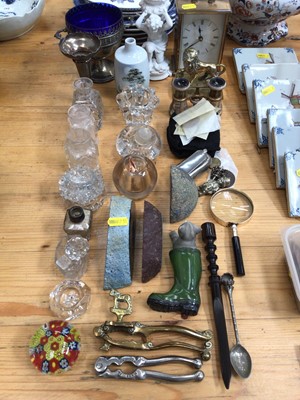 Lot 724 - Group of mixed items to include brass Waterloo Lion, glass salts, nut cracks and sundries